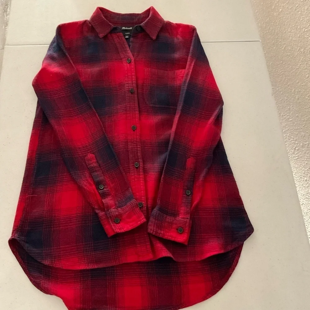 Madewell Classic Ex-Boyfriend Flannel Shirt Red/Blue Wilder Plaid Women’s Sz XS - Picture 3 of 14